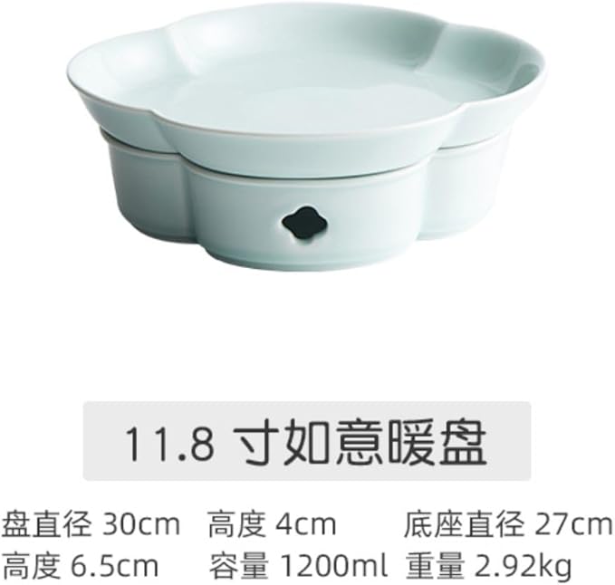 Thcbme 中式异形陶瓷加热保温大盘子浅盘干锅菜盘特色酒店餐具/birthday plates Lounge Round Reactive Glaze Stoneware Dinnerware Set/11.8寸如意暖盘