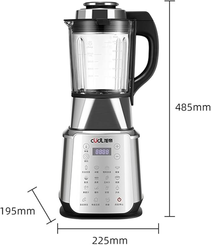 Stainless Steel Blender with Heating 800W Glass jar Blender with Keep Warm Auto Clean 14 Functions for Nut Milk Smoothies Sauce
