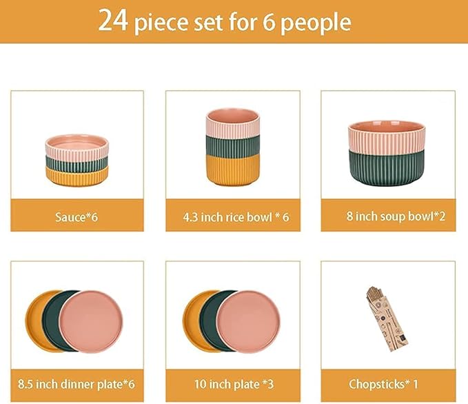 Dinnerware Sets - Luxury Gift Dishes Service Set 24-Piece Dinnerware Sets Nordic Creative Plate and Bowl Sets Candy-Colored Ceramic Dishware Sets Combination Dinner Plates Set of 6