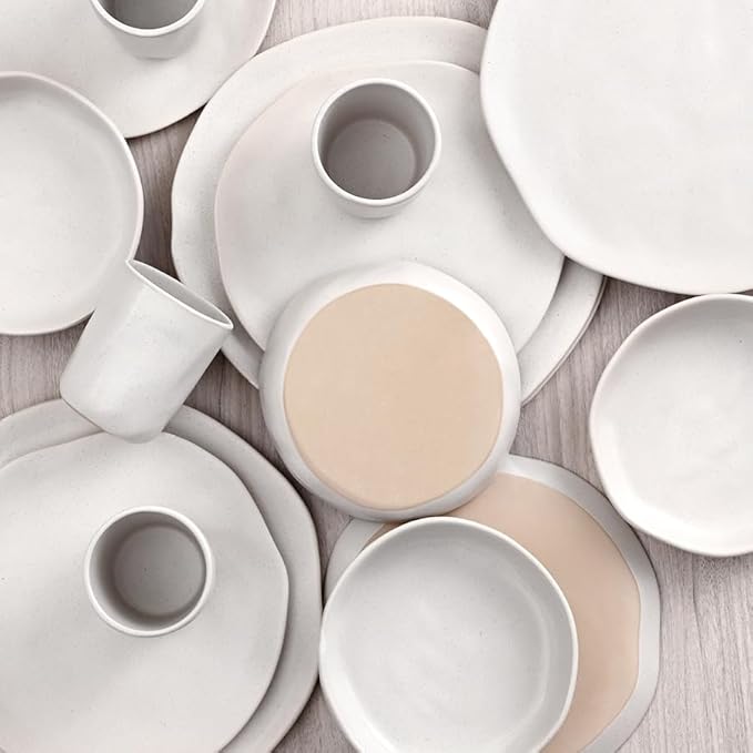 Cabtnca Plates and Bowls Sets for 4 16 Pcs Modern Stoneware Dinnerware Sets Highly Chip Scratch Resistant Microwave &amp Dishwasher Safe Irregular Dish Set for Kitchen Home Speckled White