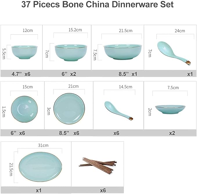 Dinnerware Sets Dish Set19-PiecessBone China Porcelain Tableware Set with Plates Bowls and DishCeramic Dinner Set for Home Kitchen