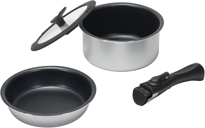 Pearl Metal Chiiino HB-6569 Pot Frying Pan Cookware 4-Piece Set Induction Compatible All Heat Sources Fluorine Processing Multi-Pot 7.1 inches (18 cm) Glass Lid 7.1 inches (18 cm) Handle