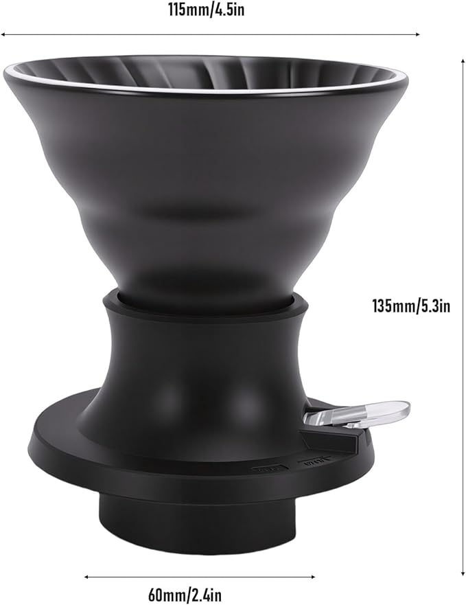 MAVIS LAVEN Ceramic Pour Over Coffee Dripper Heat Proof Immersion Coffee Maker with Built in Switch Valve for Home Office Travel (Black)