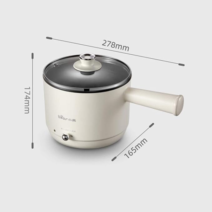 Cooking Pot Multifunction Electric Skillet Non-Stick Dormitory Small Hot Pot Noodles Rice Cooker Soup Pot Long Handle Two-Gear Power Mini Heating Pan(Lightyellow)