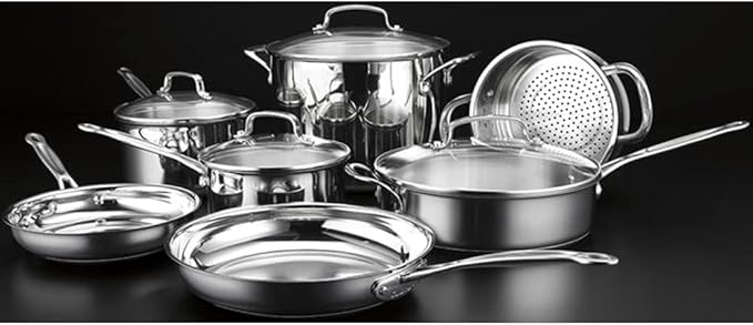 Cuisinart 77-11G Chef's Classic Stainless 11-Piece Cookware Set Bundle with Deco Chef Gourmet 12 Piece Stainless Steel Knife Set with Storage Block