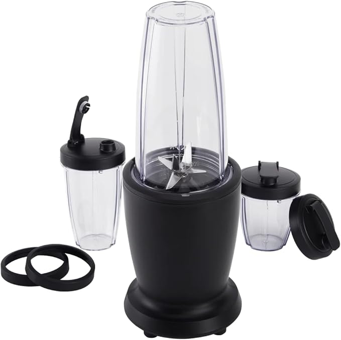 10-Piece Personal Blender Set 300W High-Speed Blender with 3 Jars (10oz 16oz 18oz) Stainless Steel Blades Travel Lids Portable &amp Compact Easy to Clean Black