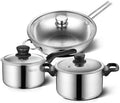 6 Piece Cookware Set Stainless Steel Household Frying Pan Soup Pot Set Steamer Frying Pan Glass Lid Kitchen Utensils
