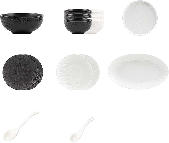 Elegant Black and White Minimalist Matte Ceramic Dinnerware Set Includes Plates Bowls Perfect for Home Dining Modern Tableware for Everyday Use or Gifting Ideal for Housewarming