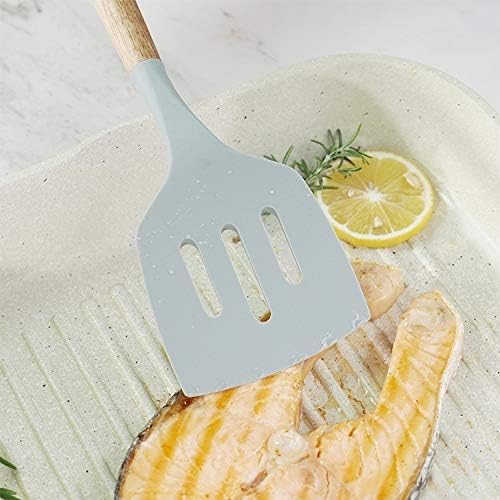 12-Piece Silicone Wood Handle Heat-Resistant Cooking Cutlery Set - Grey