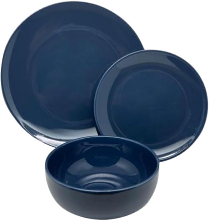 Stoneware Dinnerware Set 12 Pieces - Cream (Dark Blue)
