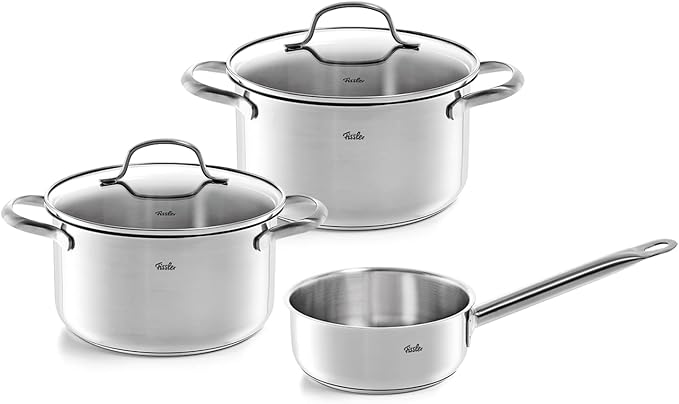Fissler San Francisco 3-Piece Stainless Steel Saucepan Set Pots with Glass Lid Induction (2 Saucepans 1 Saucepan) - Induction