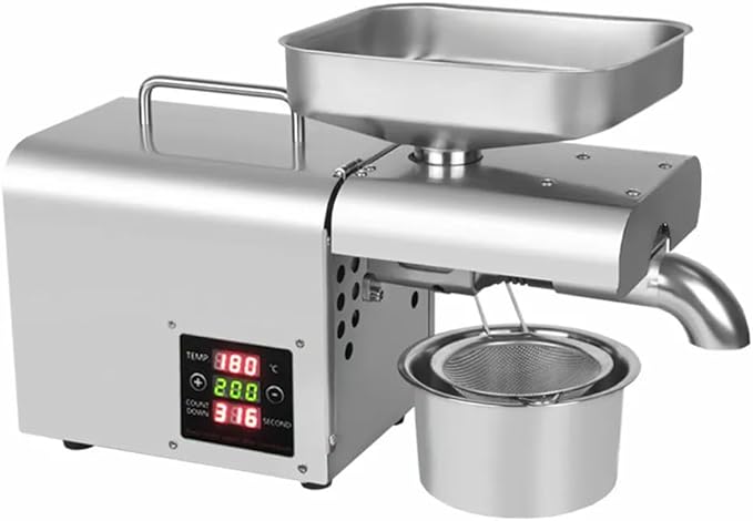 Automatic Oil Press Cold/Hot Oil Extract Machine with Large Feed Opening Commercial Grade Organic Oil Press 304 Stainless Steel Squeezer for Flax Peanut Canola Sesame 610W