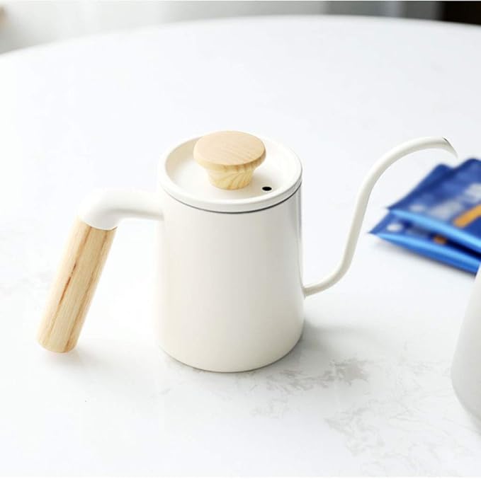 Liudan Coffee Maker Fine Coffee Pot Handmade Coffee Pot Initial Watering Can 304 Stainless Steel Household Coffee Pot Morning Mist White 600ml Coffee Presses (Color : White)