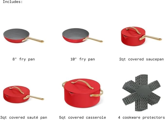 12-Piece Ceramic Nonstick Cookware Set Pots and Pans with Strainer Lids (Red Tomato)