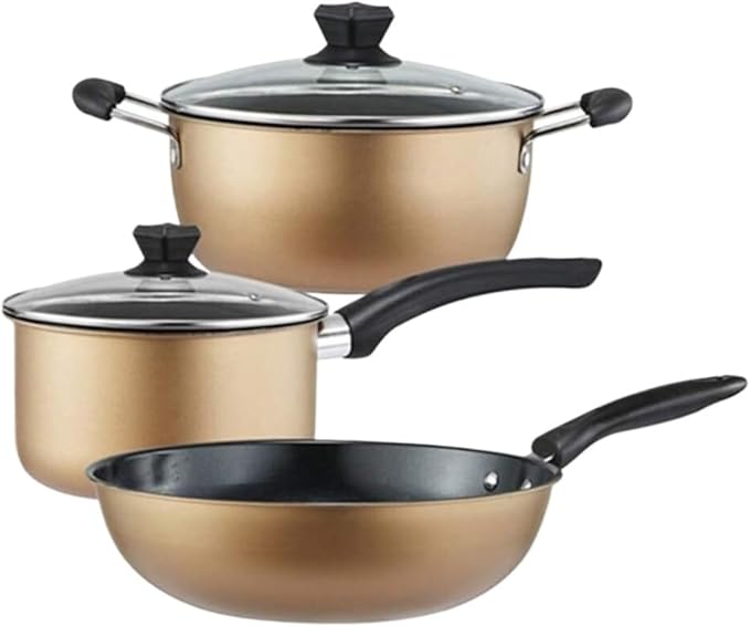 Kitchen Cooking Sets 3Pcs Cookware Set Pot Saute Pan Hot Milk Pan with Glass Lid Nonstick Home for Induction Cooker Cookware Sets