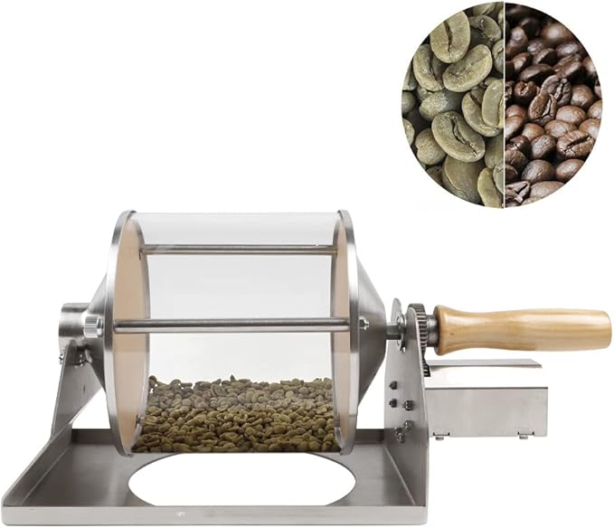 Gas-Powered Coffee Bean Roaster Coffee Roaster Gas Burner for Home Use Manual Drum Home Coffee Roasting Machine with Thermometer &amp Chaff Collector for Coffee Enthusiasts