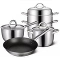 Cookware Set Stainless Steel Household Frying Pan Soup Pot Set Tool Steamer Frying Pan Glass Lid Kitchen Utensils (Color : A Size A (A