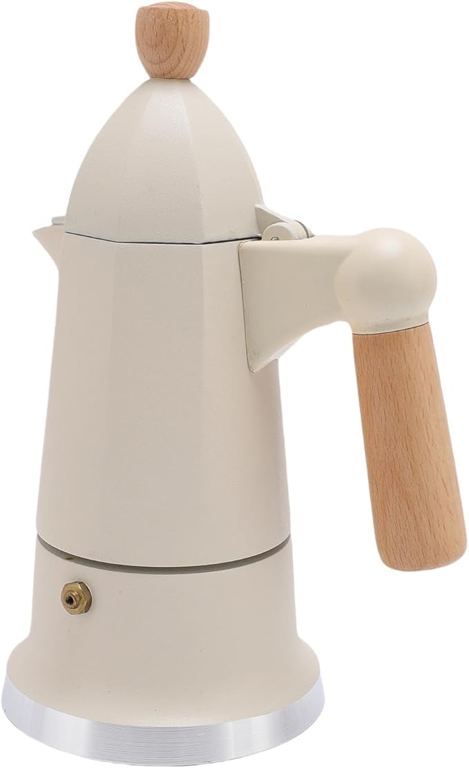 FILFEEL Elegant 3-Cup Stovetop Coffee Maker with Wooden Handle Aluminum Percolator Pot for Home (White)