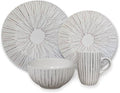 Artesa Organics Shell Ceramic Dinnerware Set White Matte Hand-Painted 4-Piece Place Setting with Dinner Plate Salad Plate Bowl Mug Microwave Safe