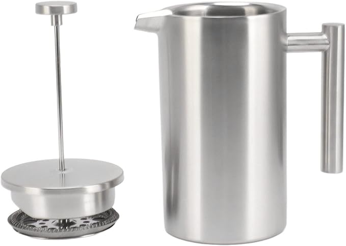 Portable Heatable French Press Coffee Maker Dishwasher Safe Double Wall Insulated Proof Stainless Steel 1L Capacity with for Delicious Hot Coffee and Loose Tea