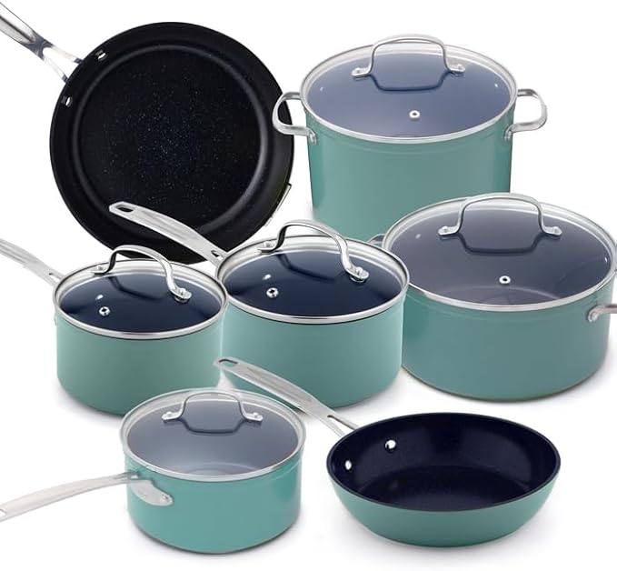 Nuwave 12pc Forged Lightweight Cookware Set G10 Healthy Duralon Ceramic Ultra Non-Stick Coating Vented Tempered Glass Lids Stay-Cool Handles Induction-Ready &amp Works on All Cooktops PFAS Free
