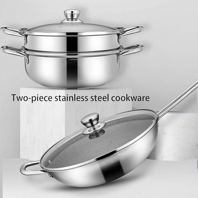 Stainless Steel Cookware Set - Total Non Stick - Suitable - Free - Set of 2Can Be Used CookerEasy to CleanSilver Cookware