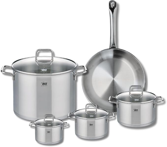 ELO 9697950 Cookware Set 5 Pieces 1 Frying Pan 28 cm and 4 Saucepans 12 14 16 and 26 cm Elo Profi Citrine Stainless Steel Induction