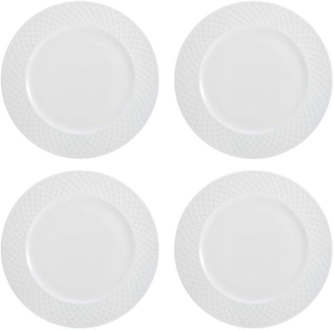 Mikasa Trellis Bone China 16-Piece Dinnerware Set Service for 4 White Lightweight Porcelain with Textured Design Chip-Resistant and Dishwasher Safe