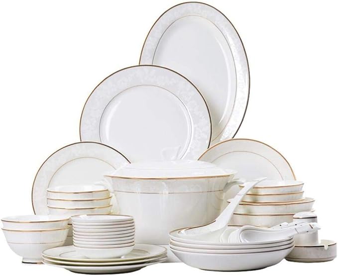 52 Pieces Ceramics Phnom Penh Plates Bowls Combination Bone China Embossed Pattern Dinnerware Set for Banquet