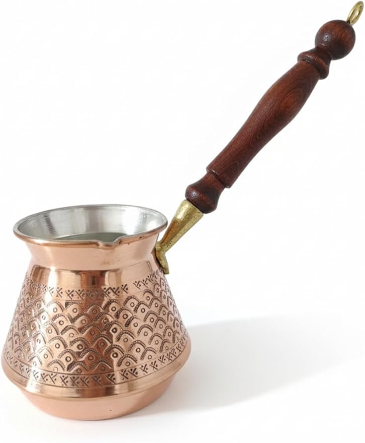 Copper Coffee Pot Stovetop Coffee Maker with Wooden Handle 6-Cup Capacity Traditional Turkish Coffee Pot for Home Kitchen - Metallic One Size