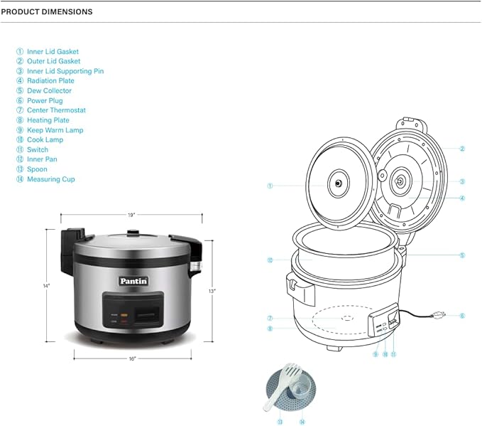 Pantin Commercial Rice Cooker &amp Warmer - 35 Cups Uncooked / 70 Cups Cooked Extra Large Capacity Rice Cooker with Nonstick Inner Pot &amp Switch Press 120V/1500W ETL Listed