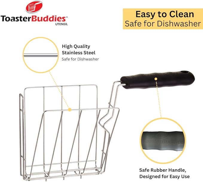 TOASTER BUDDIES 2-Piece Toaster basket Sandwich Racks 2 Slice-Toaster Compatible with allmost all pop-up toasters Toaster gadget Regular Black