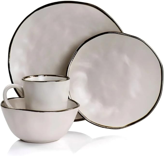 16 Piece Stoneware Dinnerware Set in Matte Dinner Plate Dessert Bowl Mug Plates