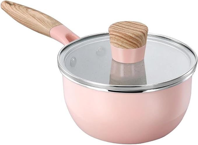 cookware set Non Stick Frying Pan With Wooden Handle Cooking Pot Set Breakfast Crepe Maker Cookware Saucepanpink 16cm Milk(Pink 16cm milk pot)