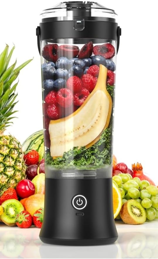 Portable Electric Juicer Blender Stainless Steel Blade 500ml Capacity USB Rechargeable Personal Size Smoothie Maker with Carry Handle (black)