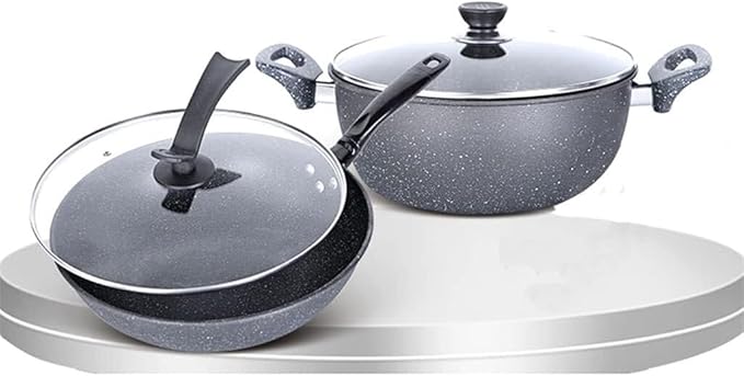 Non-Stick Cookware Set Soup Pot Frying Pans &amp Milk Pans Aluminum Alloy Visible Lid Anti-Scalding Handle Easy to Clean
