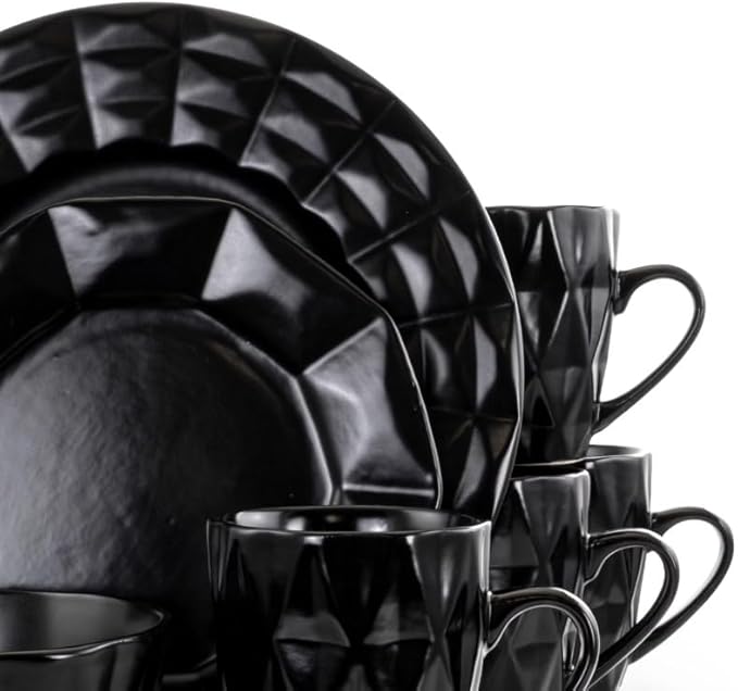 Retro Chic 16-Piece Glazed Dinnerware Set Dishes and Plates Sets Round Tableware Sets