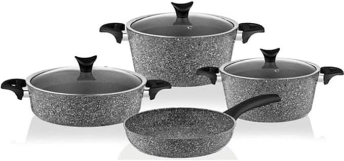 7 Piece Granite Cookware Set Gray Pan Kitchen Utensil Useful Non-Stick Pan Cookware Set