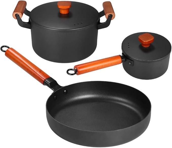 Cookware 3 Piece Cast Iron Cookware Set Nonstick Iron Pot Soup Milk Frying Pan Kitchen and Pantry Room Cookware