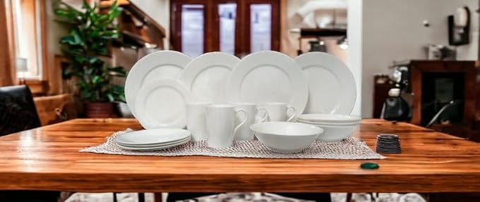 Round Bone China Service for Four Dinnerware Set White - 16 Piece