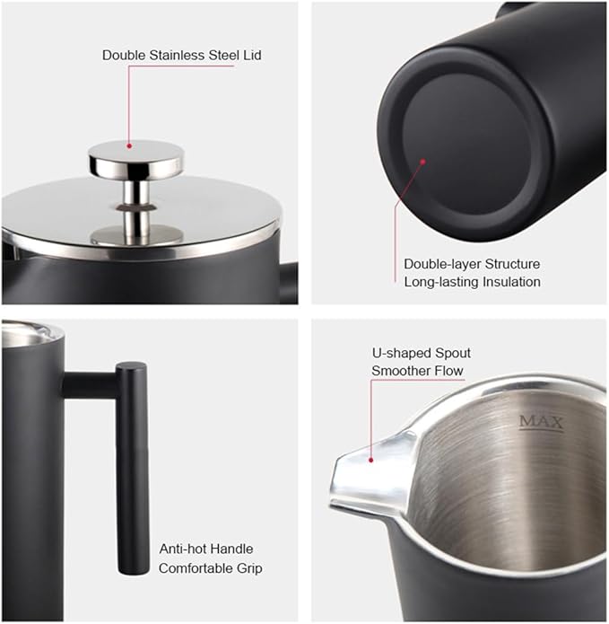 French Press Coffee MakerDouble Wall Stainless Steel Insulated Coffee Tea BrewerCoffee PotManual Espresso Coffee Machine (51oz)