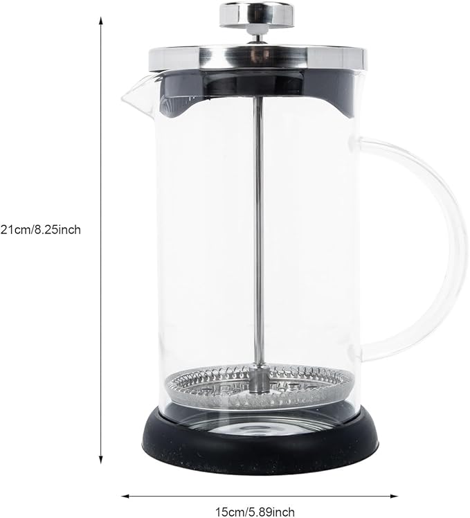 Manual Press Coffee Maker Set Large Portable Manual Coffeepot with Stainless Steel Lid Glass Coffee Pot and Milk Frother for Household Brewing and Tea Brewing