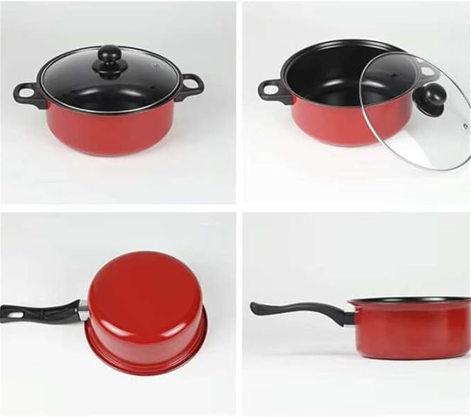 3 Piece Nonstick Cookware Set Includes Milk Pot Stock Pot Frying Pan With 1 Glass Lid