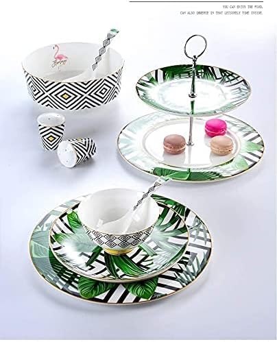 Dinnerware Sets Dish Set56-Piece 24K Gold Floral Design Nordic Ceramic Porcelain Tableware Set of Bowls/Dessert Plates/Soup Plates/Dinner P