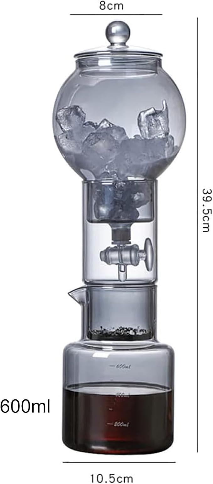 Slow Drip Cold Brew Machine Ice Drip Coffee Maker with V-Shaped Spout Design and Borosilicate Glass 600ml Large Capacity &amp Adjustable Dripping Speed for Home Office Bar Cafe