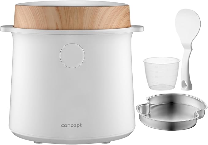 Concept RE3030 Multifunctional Rice Cook Cooker 1.5L | 9 Programs | LED Touch Screen - Heat Keeping Function and Integrated Timer | Healthy Steam Cooking | Wood White
