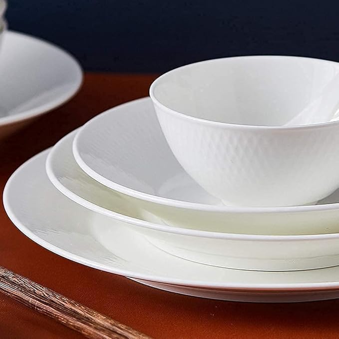 Dinnerware Set Dinner Party Tableware Service Set White Porcelain Dinnerware SetCeramic Plates and Bowls SetsVintage Round Dishes Set Dinner Plate