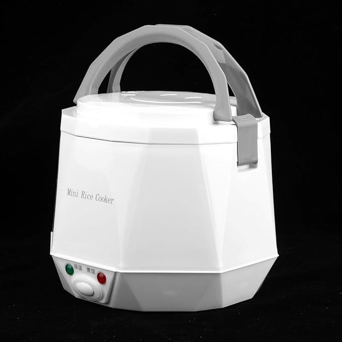 1.6 L Mini Rice Cooker - 12V Electric Food Steamer - Household Multi Cooker Portable Rice Cooking Steaming Pot for Car/Home/Travel - Kitchen Tool Keep Warm (White)