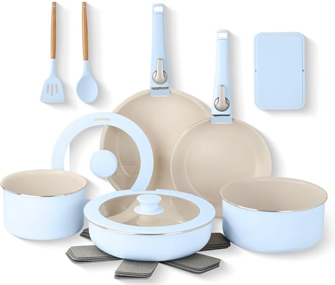 For 18 Piece Removeable Handles Nonstick Ceramic Cookware Set