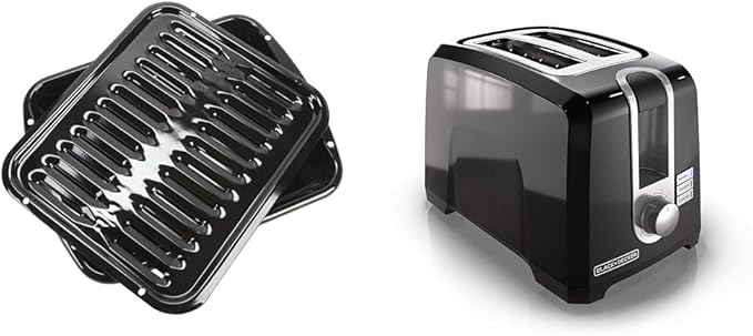 Whirlpool 4396923 Genuine OEM Premium Broiler Pan &amp BLACK+DECKER 2-Slice Toaster T2569B Extra Wide Slots 6 Shade Settings 850 Watts Crub Tray